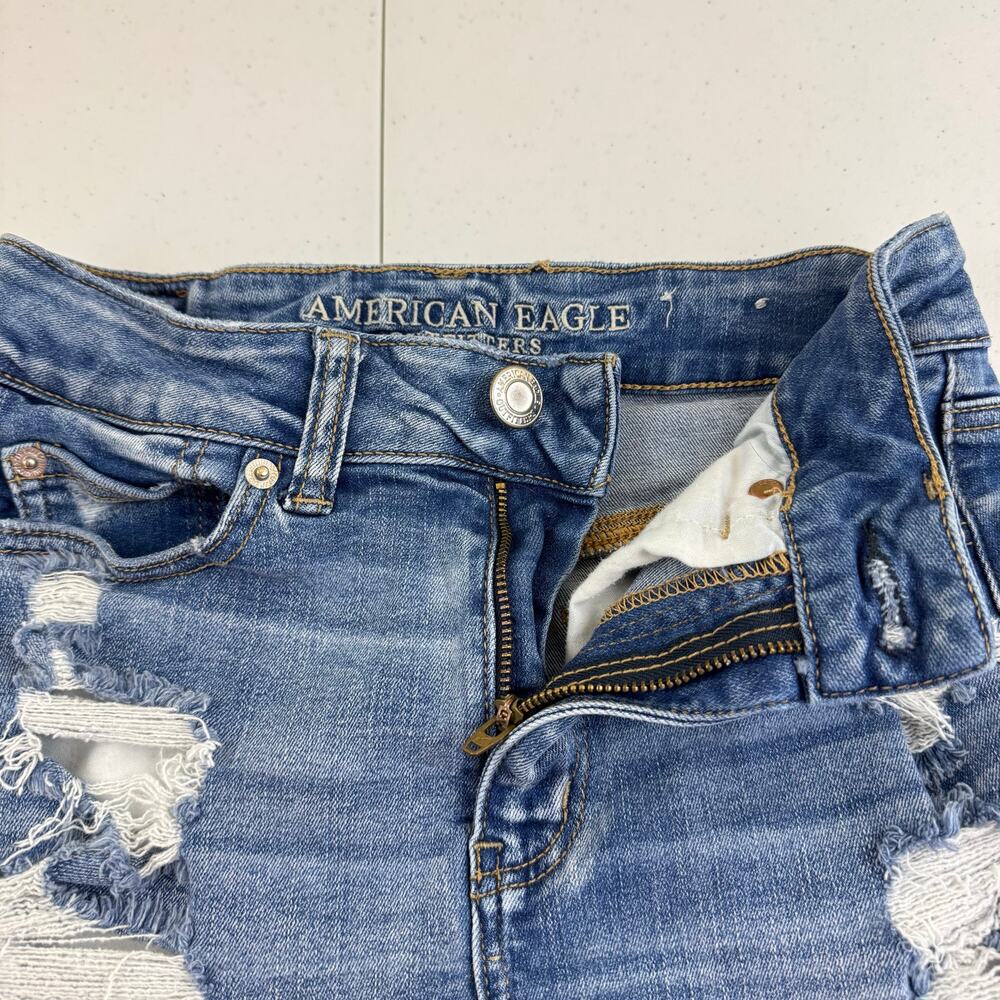 American Eagle Outfitters Skirt Womens 2 Distressed Blue Denim Mini Frayed Hem - Picture 3 of 9